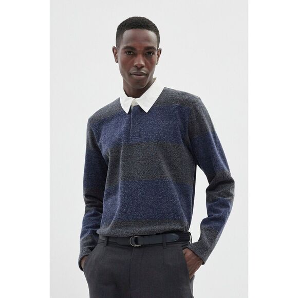 NORSE PROJECTS Polo Shirt Mens Small Blue Gray Brushed Rugby Long Sleeve $325 - Picture 2 of 9